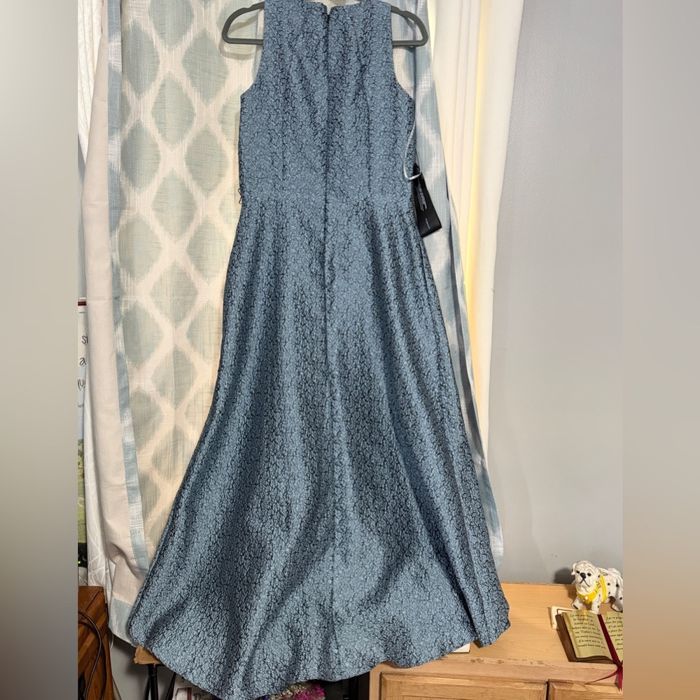 NWOT. Kay Unger Girls' Navy Floral Textured HiLo Gown. - Picture 13 of 13